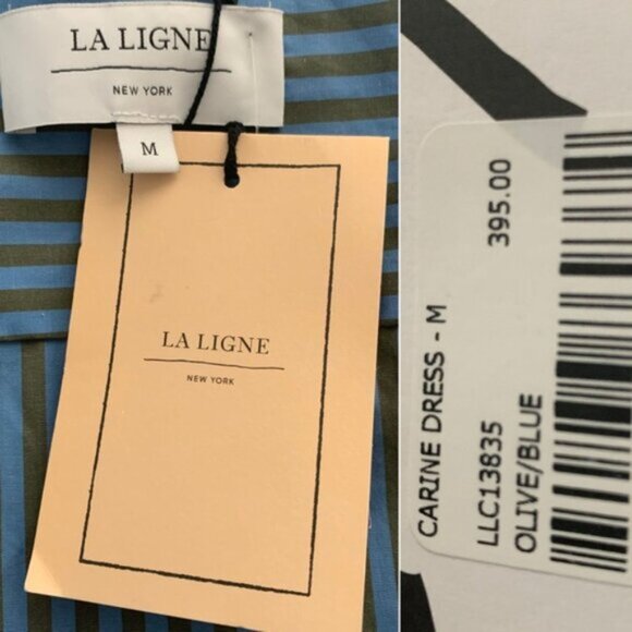 NWT La Ligne Carine Olive & Blue Stripe Long Sleeve Mini Dress - Picture 11 of 12